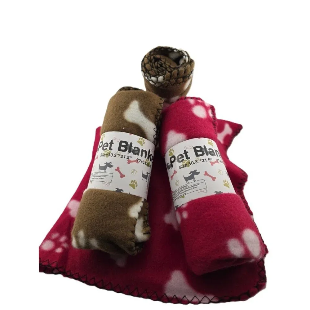 6 Soft Fleece Small Dog Pet Blankets NWT Size 30in x 21in